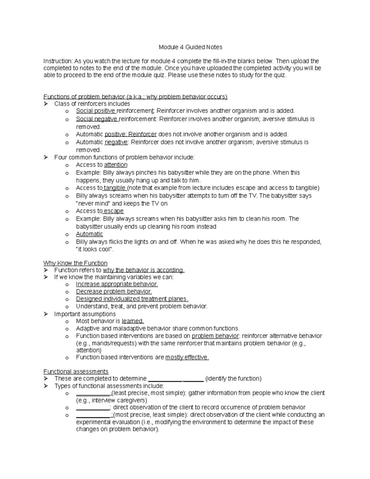 Module 4 Guided Notes: Understanding Problem Behavior Functions - Studocu