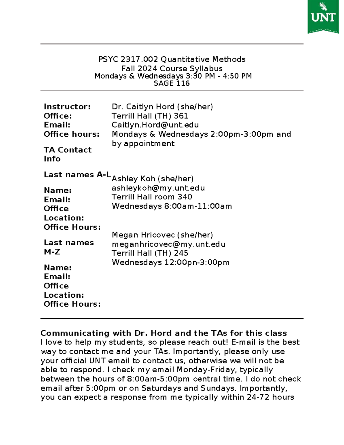 PSYC 2317.002 Quantitative Methods Fall 2024 Course Syllabus - Studocu