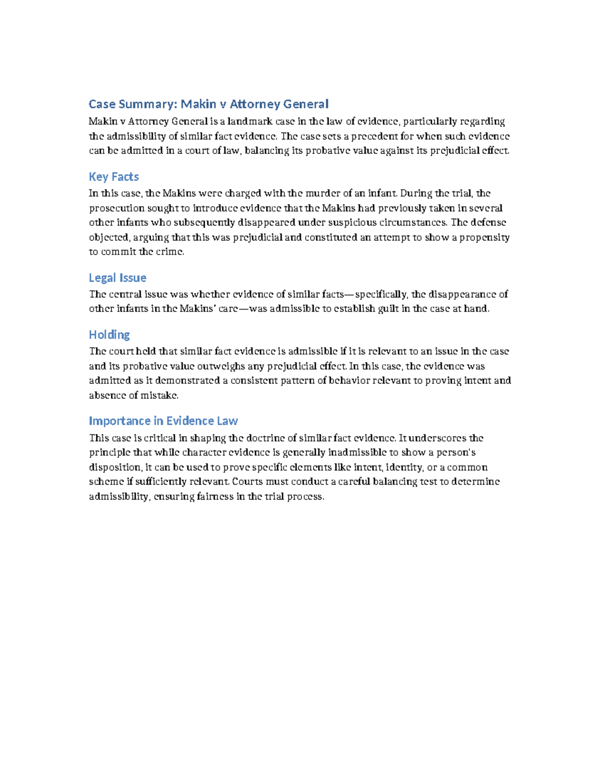 Makin v Attorney General Case Summary: Admissibility of Similar Fact ...