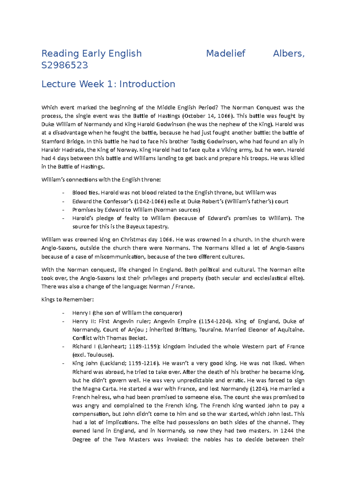 Lecture Notes on Early English Literature: Week 1 (ENG 101) - Studeersnel