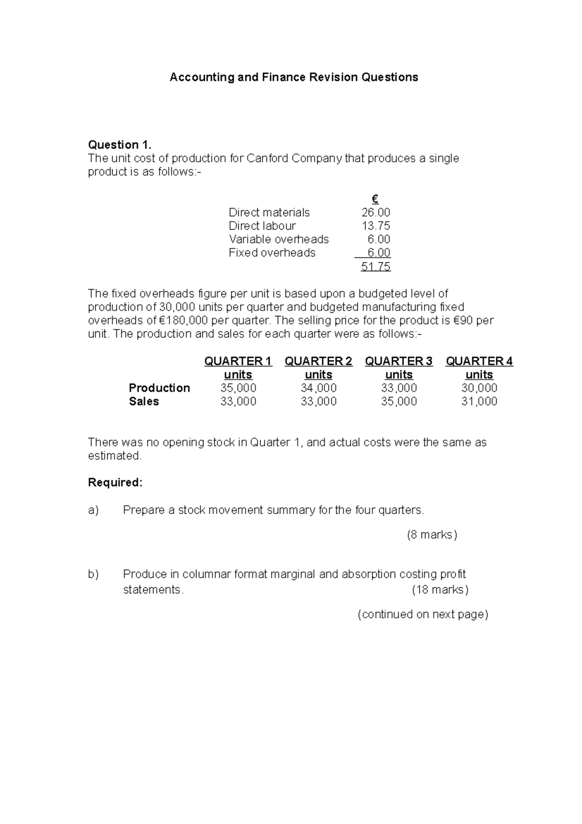Accounting and Finance Revision Questions for Final Exam (AF101 ...