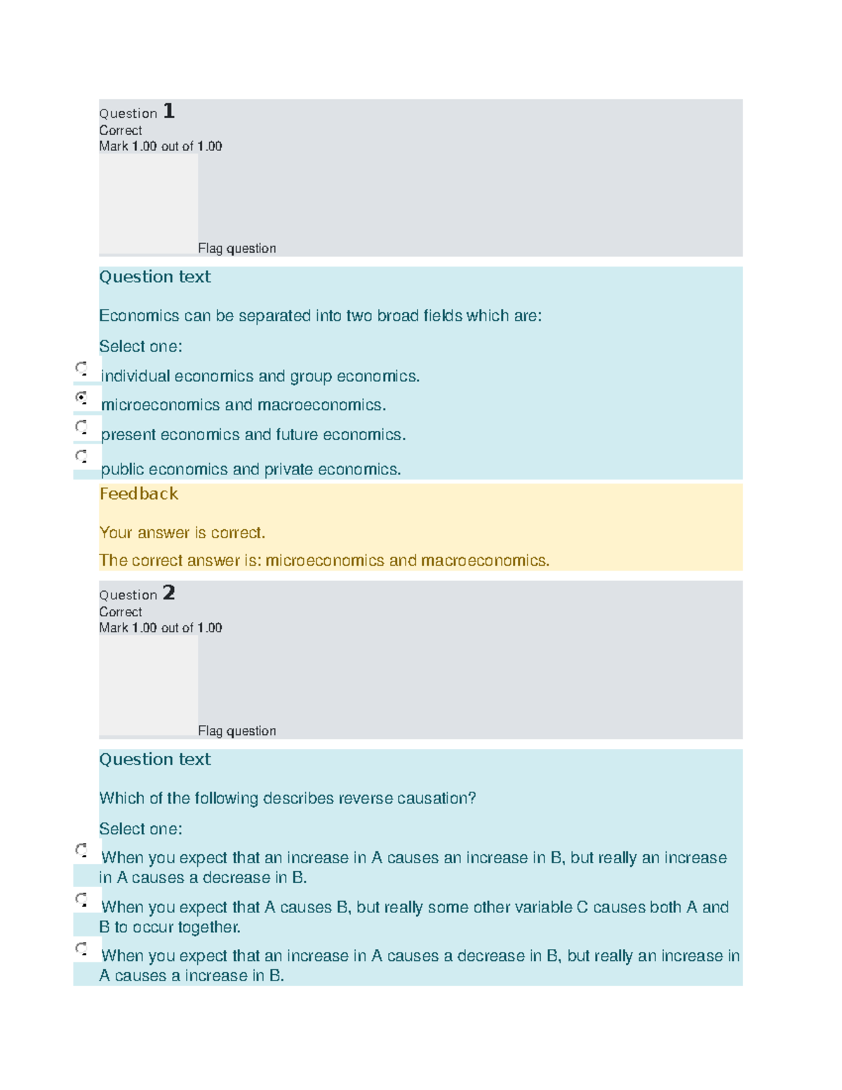 ECONS101 Online Test 1 - Question 1 Correct Mark 1 out of 1. Flag ...