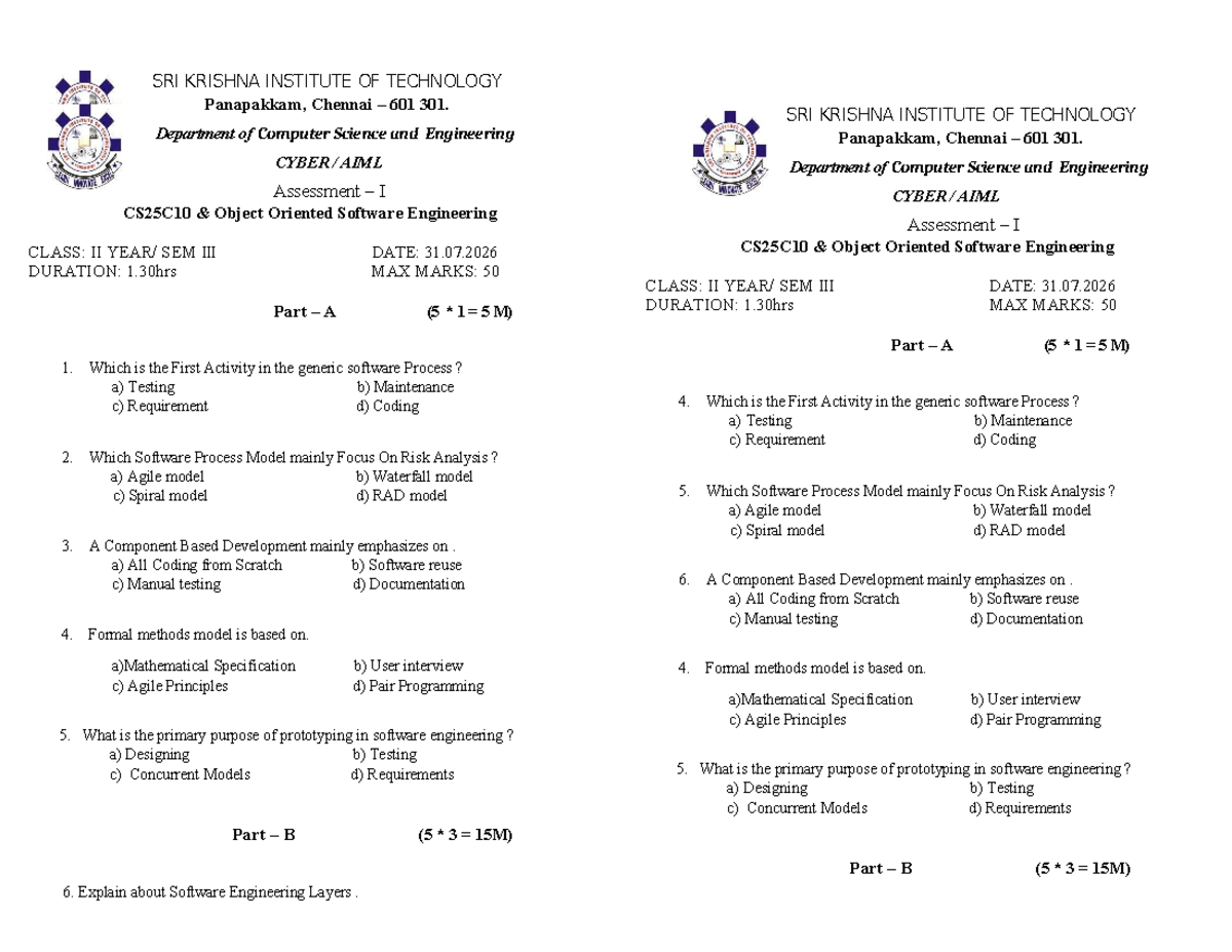 Assessment I CS25C10: Object Oriented Software Engineering Notes - Studocu