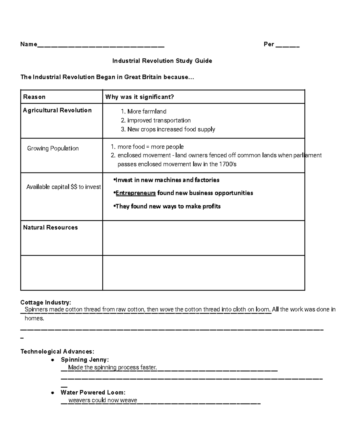 Industrial Revolution Unit Study Guide (HIST 101) - Studocu