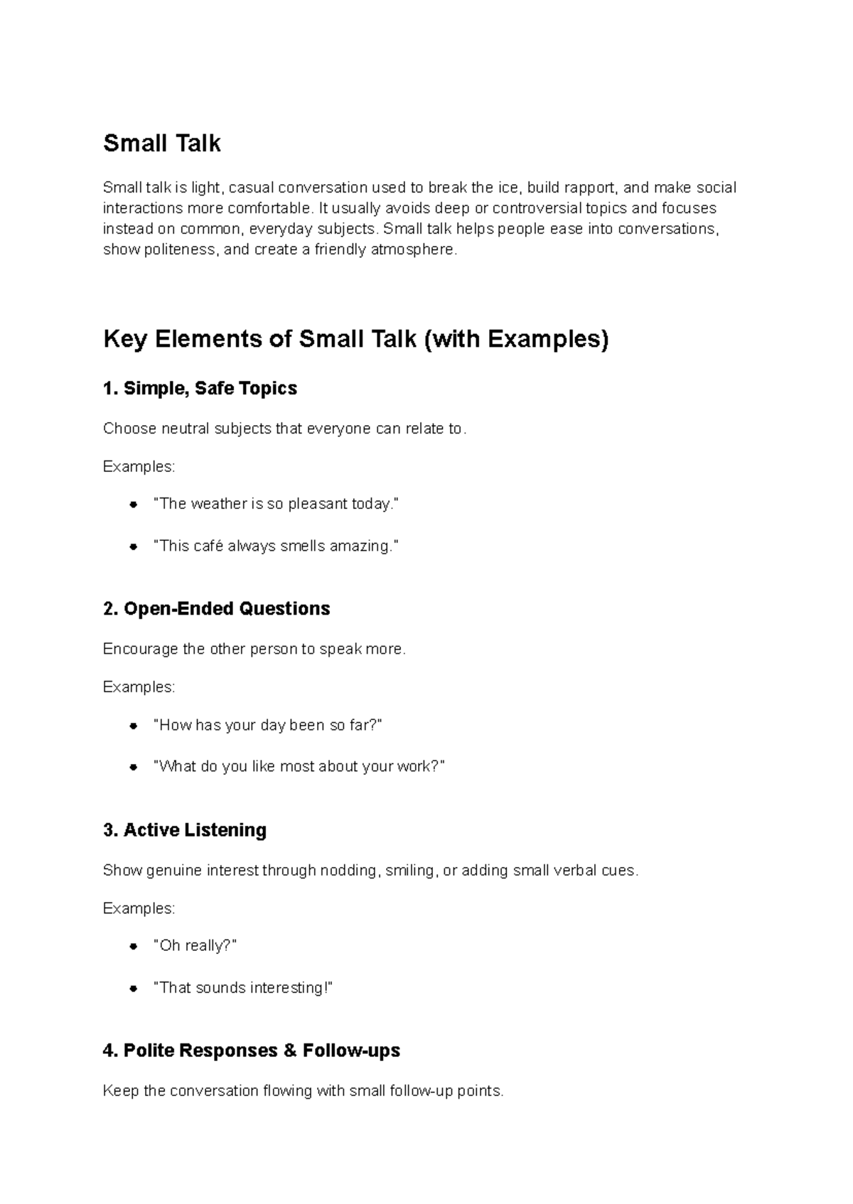 Small Talk - Key Notes for Effective Conversations - Studocu