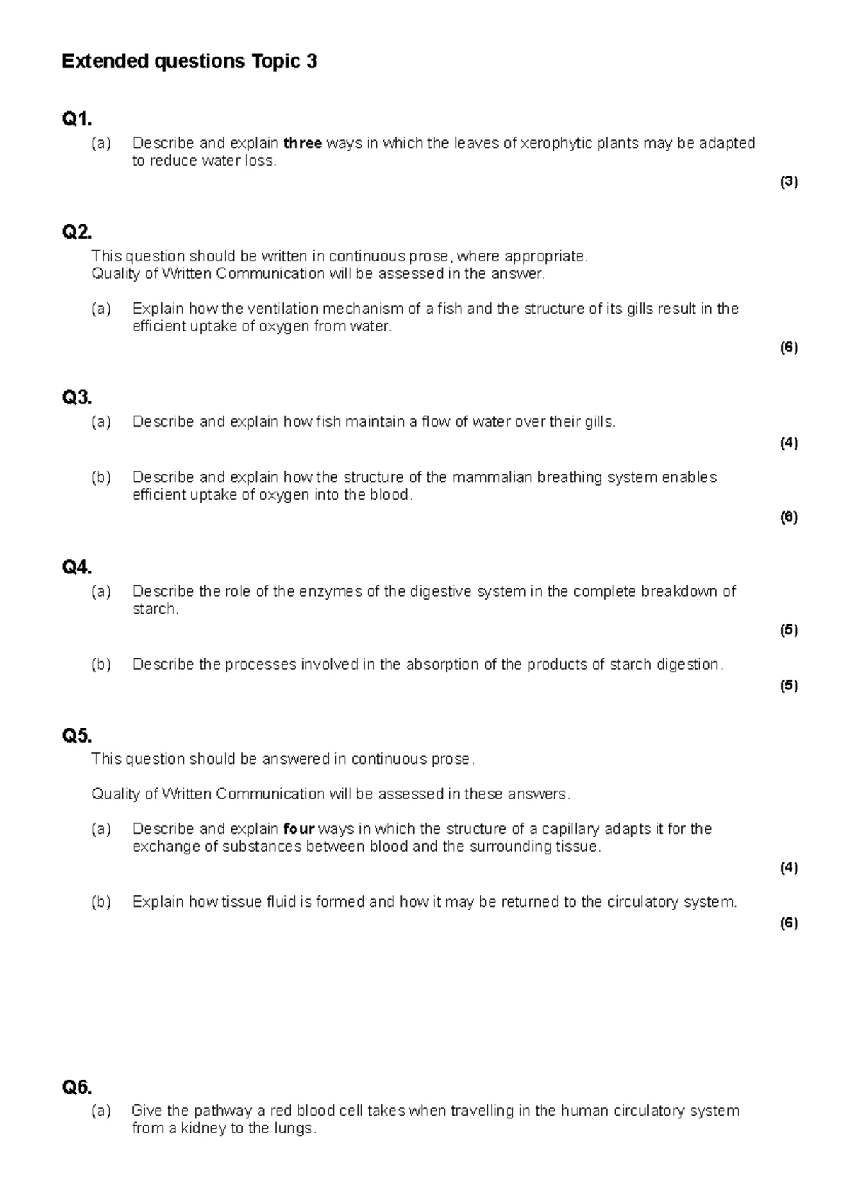 Extended Questions on Genetics and Cell Biology - Topic 4 - Studocu
