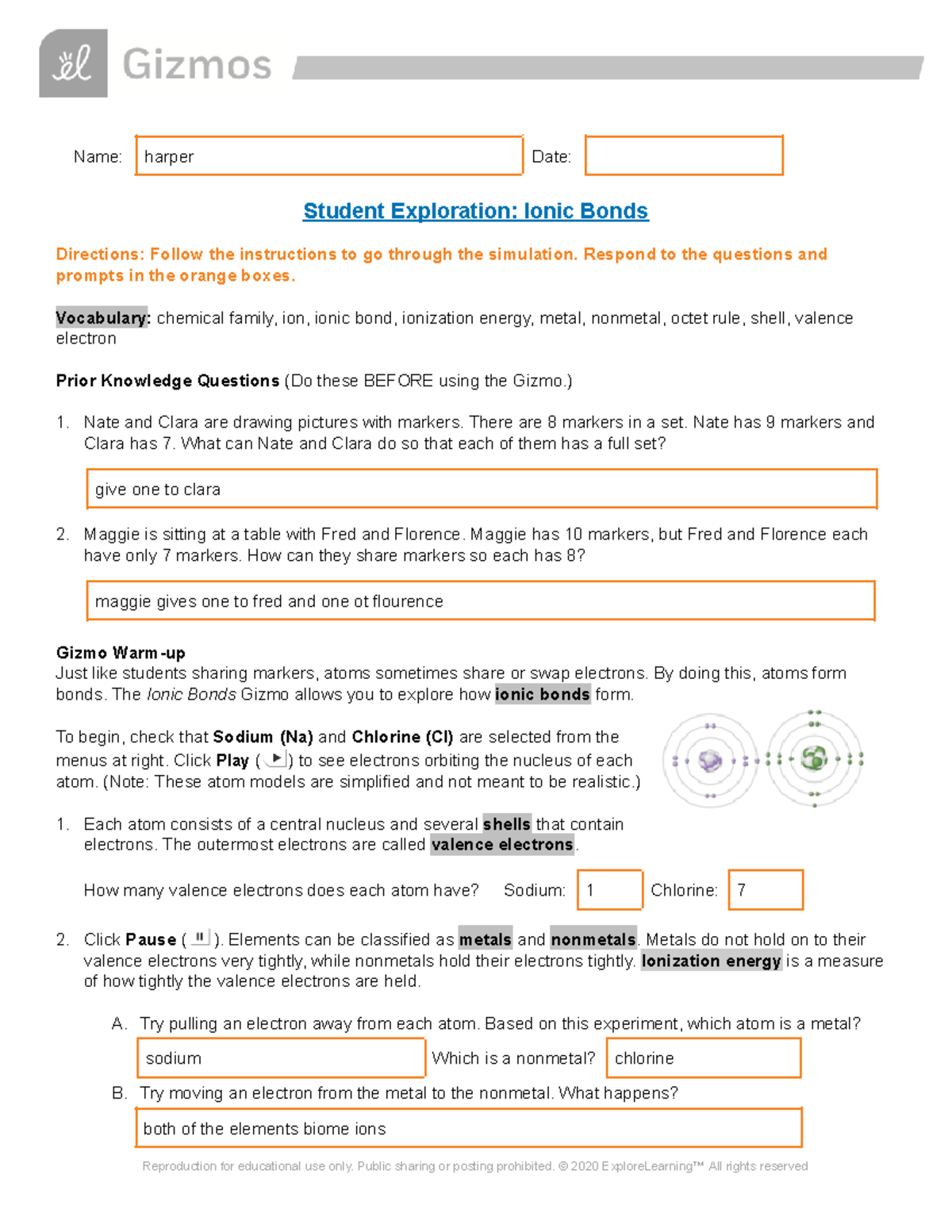 Ionic Bonds SE Gizmo Answer Key: 100% Correct Solutions - Studocu