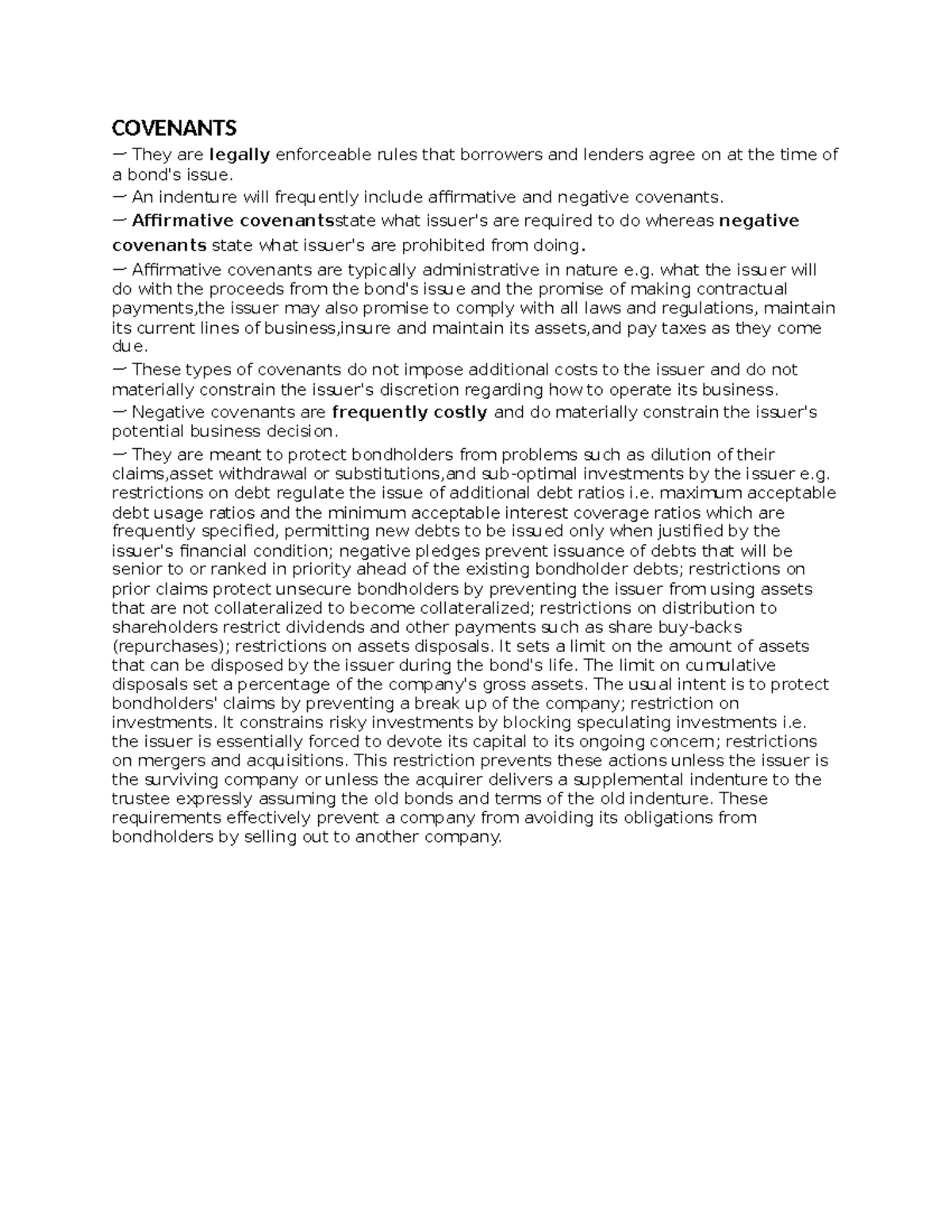 COV 101: Understanding Affirmative and Negative Covenants in Debt ...
