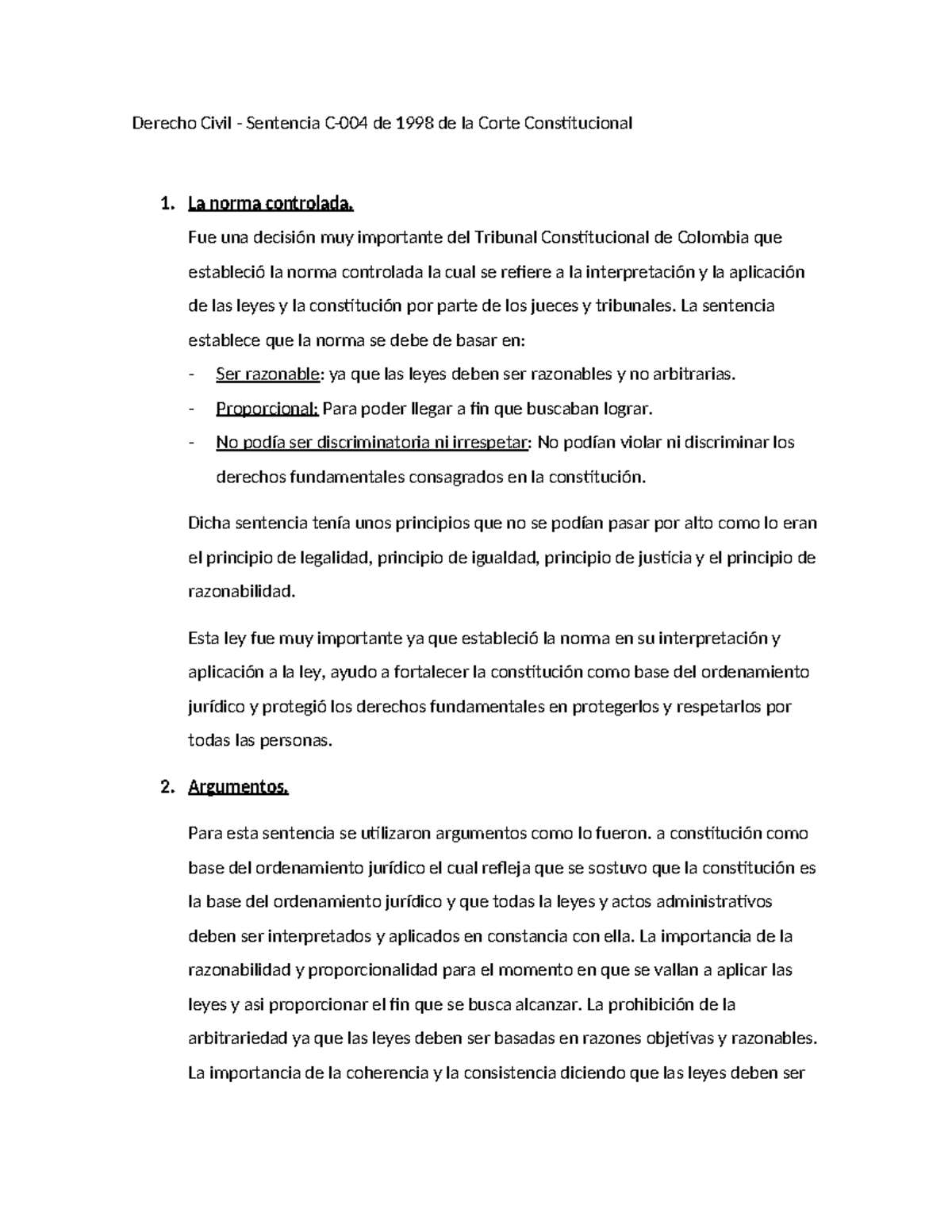 Derecho Civil - Sentencia C-004 de 1998: Análisis y Principios - Studocu
