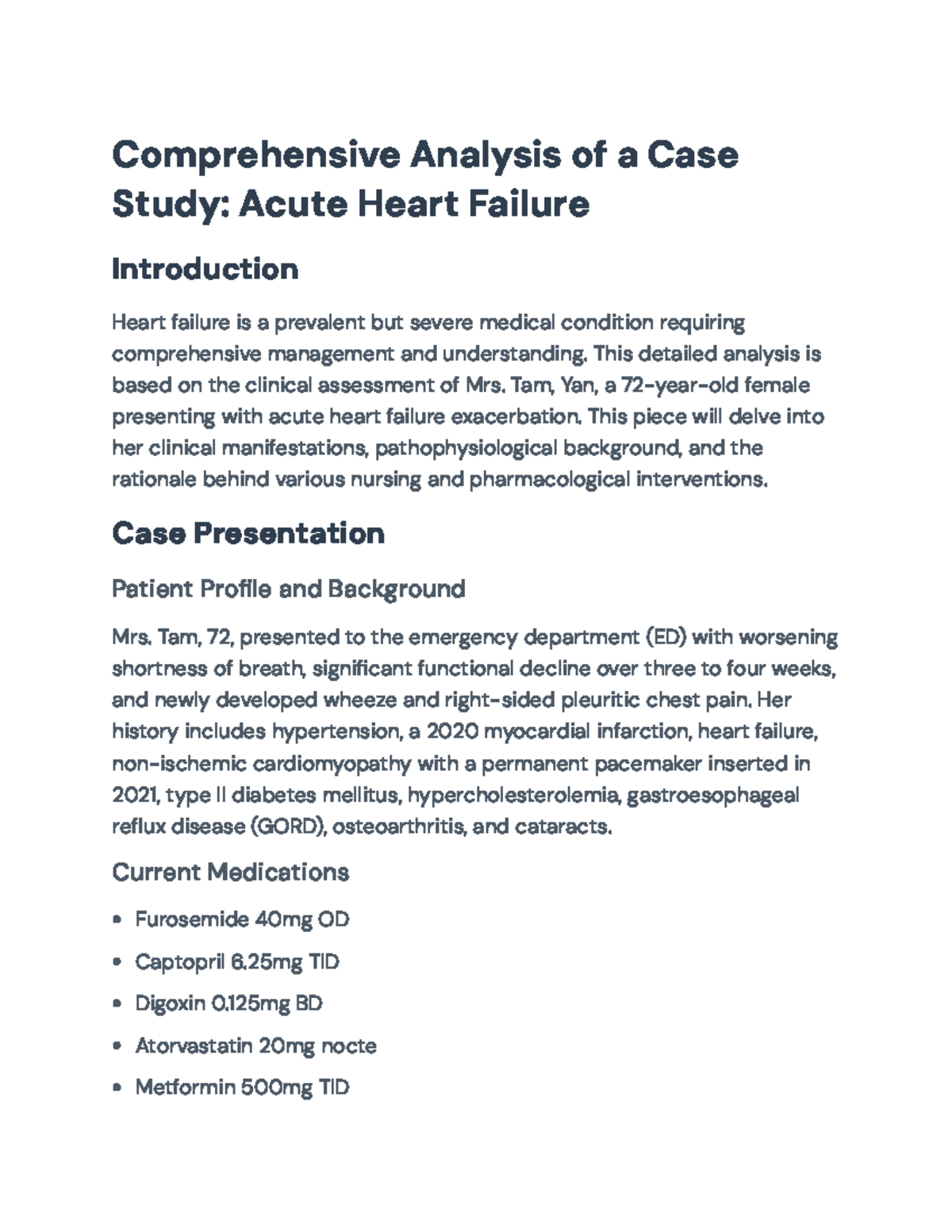 Comprehensive Case Study on Acute Heart Failure Management (NUR 302 ...