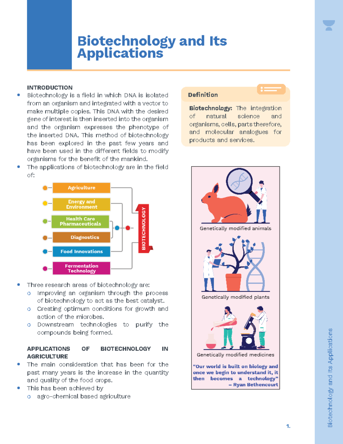 Biotechnology and Its Applications 3 - 1. Biotechnology and Its ...
