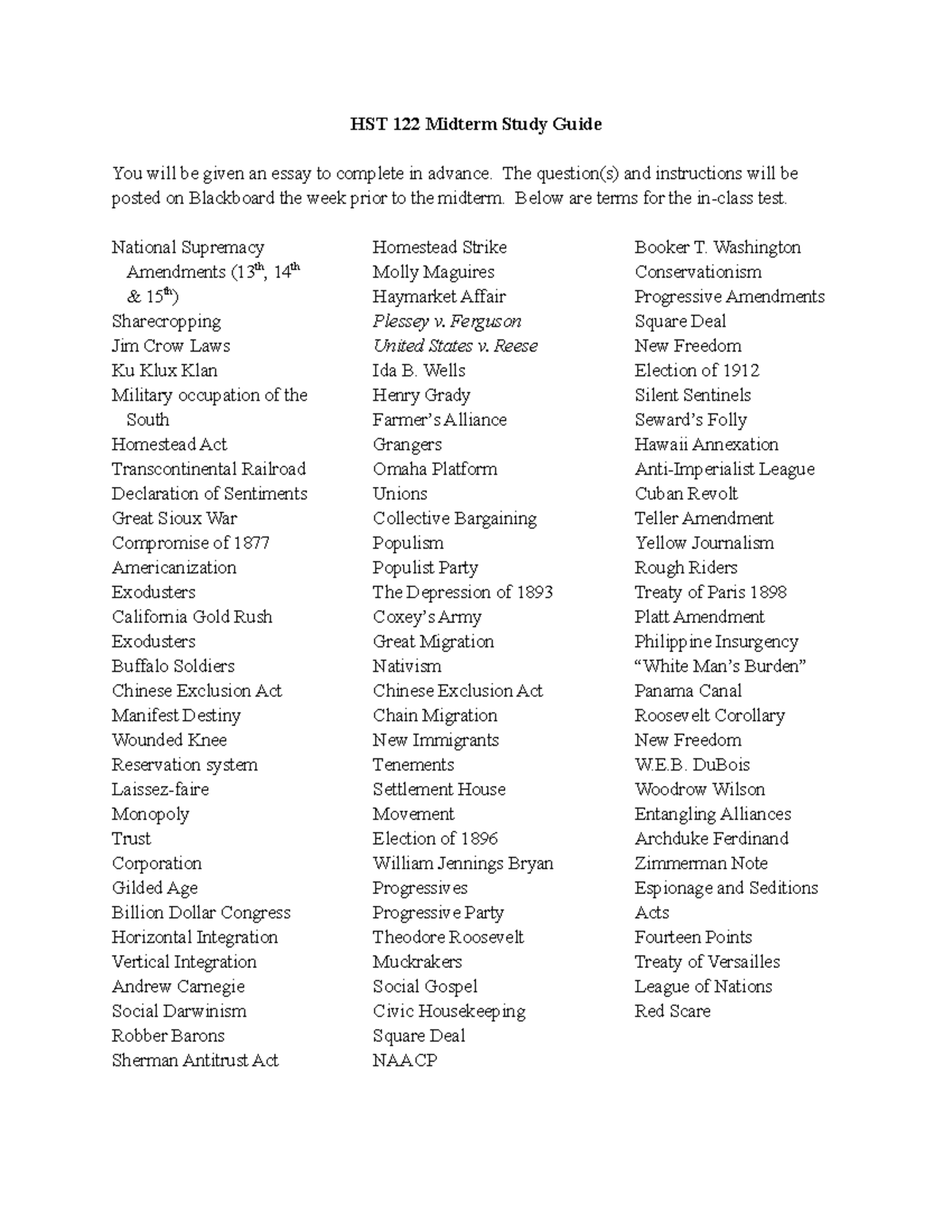 HST 122 Midterm Study Guide: Key Terms & Concepts Overview - Studocu