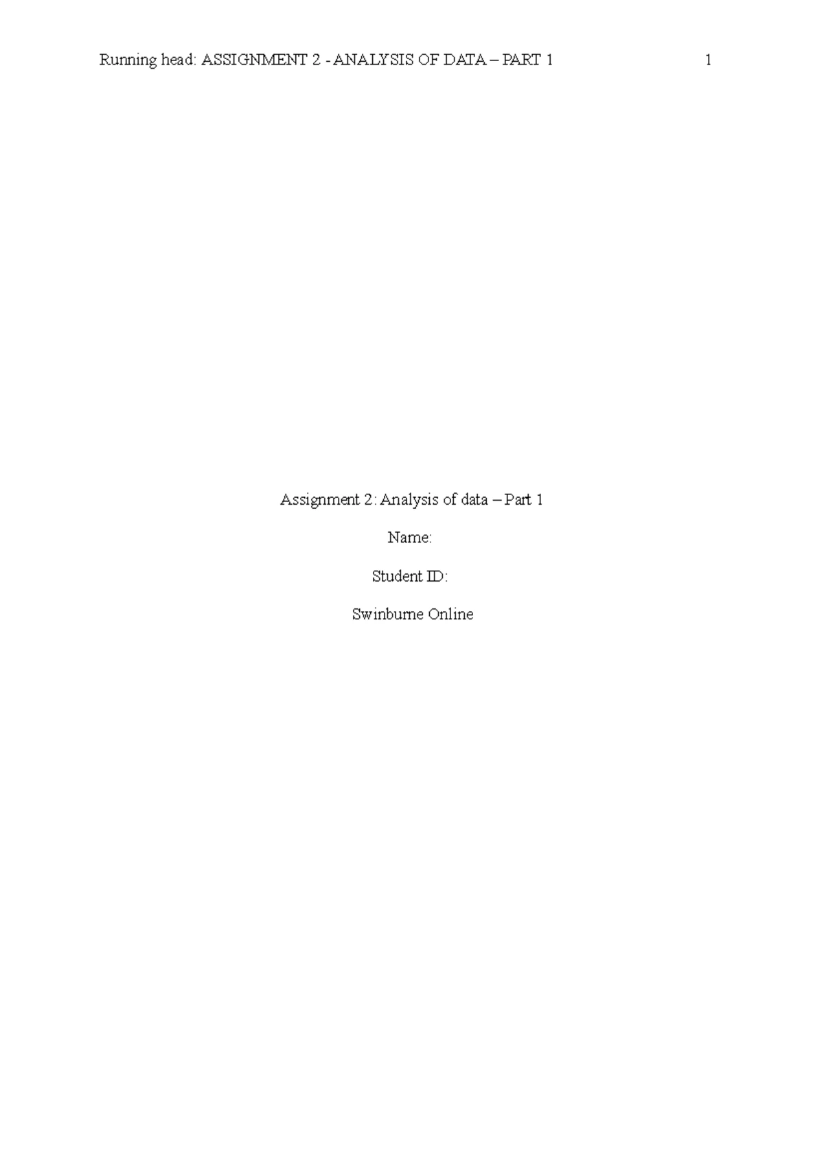STA10003 Assignment 2: Data Analysis and Statistics - Part 1 - Studocu