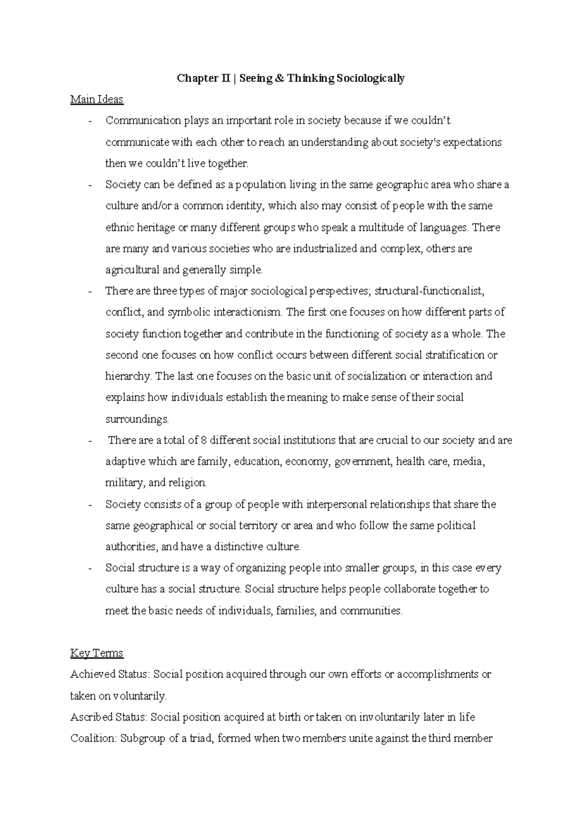 Sociology 101 - Chapter 2 Notes: Understanding Society & Communication ...