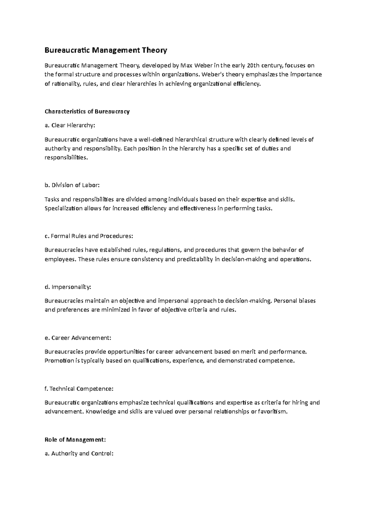 Bureaucratic Management Theory: Key Principles & Characteristics - Studocu