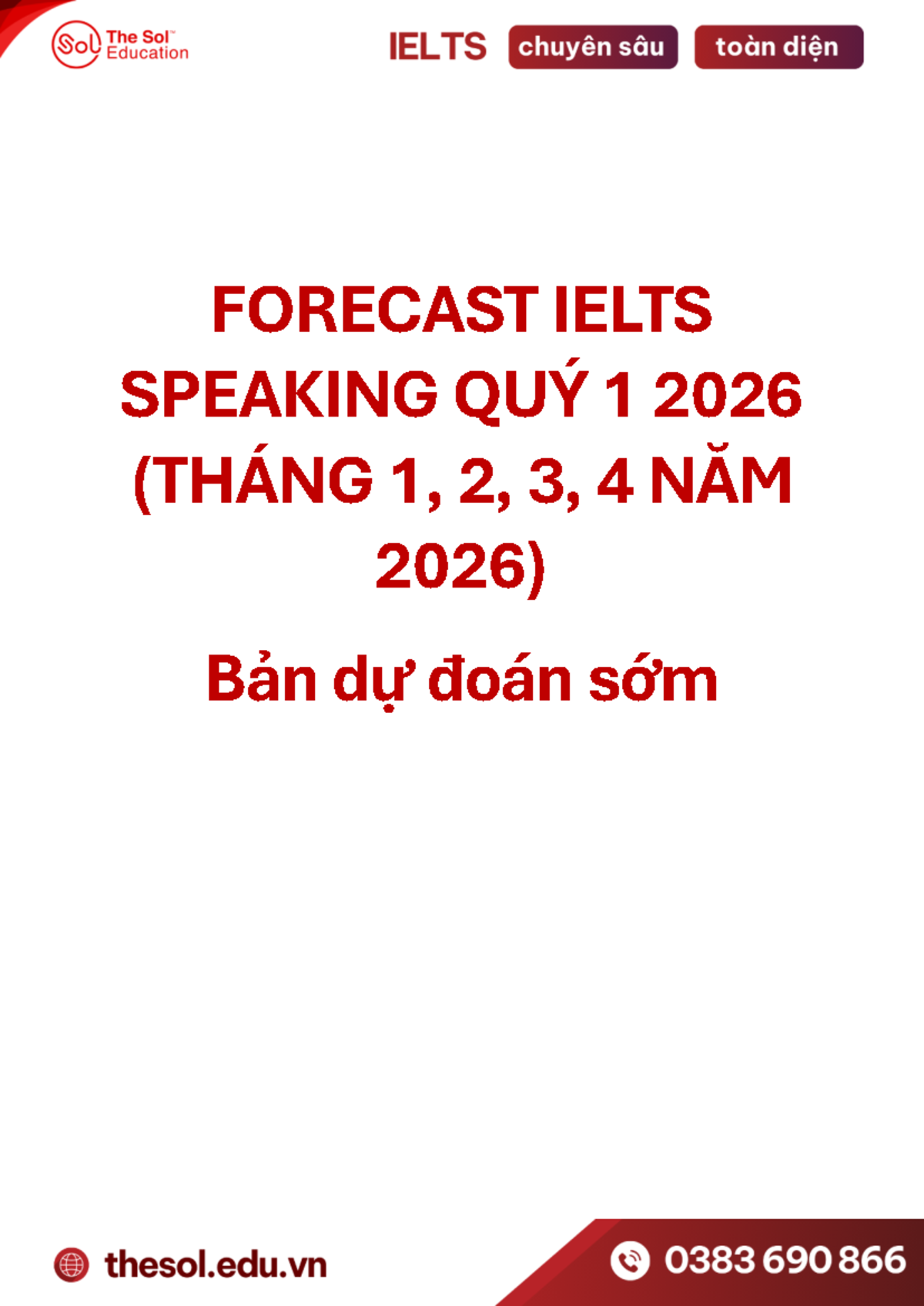 FORECAST IELTS SPEAKING PART 1 Q1 2026 (JAN-MAR) - Studocu