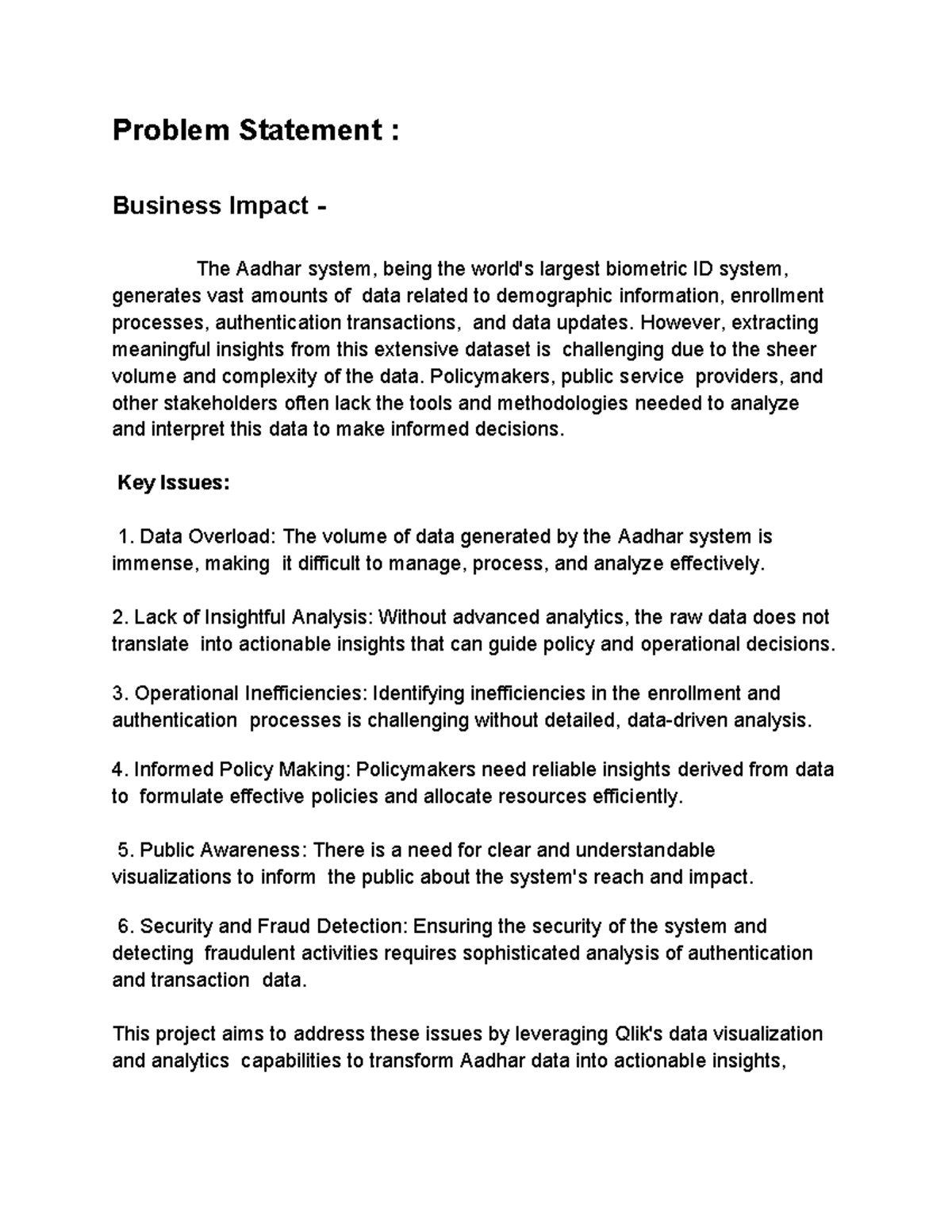 Business Impact - NOTES - Problem Statement : Business Impact - The ...