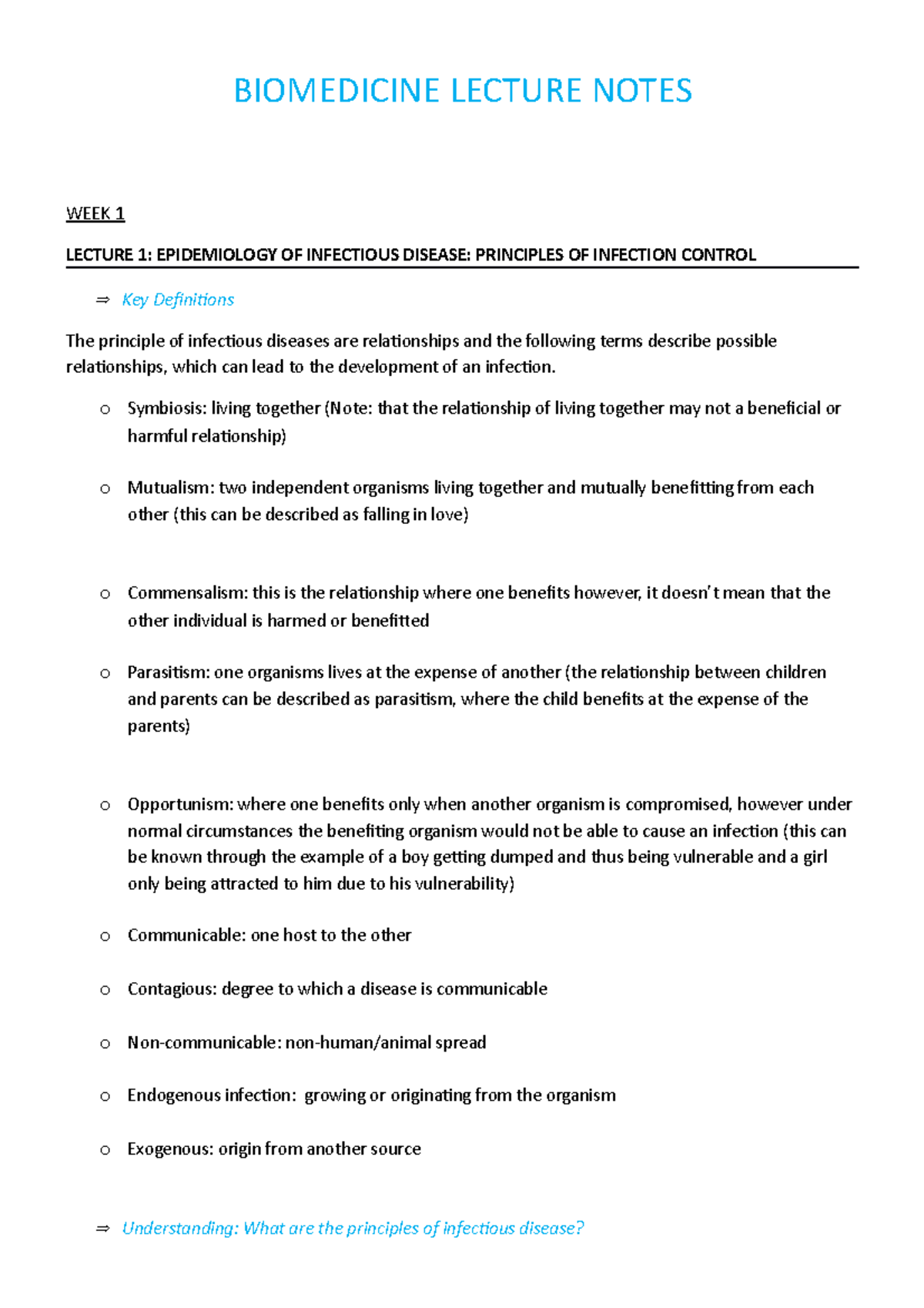Biomedicine (BM10010 Lecture Notes - BIOMEDICINE LECTURE NOTES WEEK 1 ...