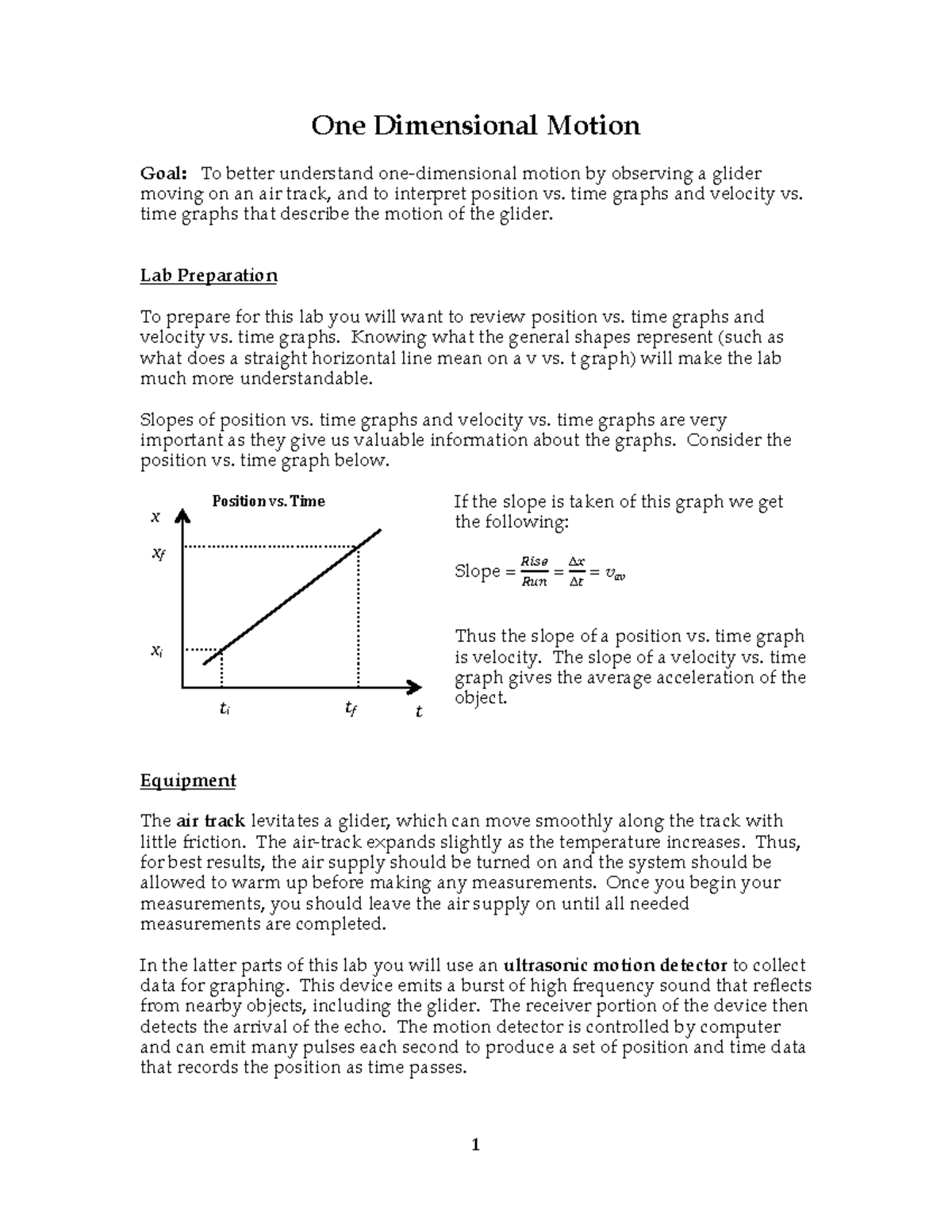 Lab 1 - One dimensional motion and graph interpretation techniques ...