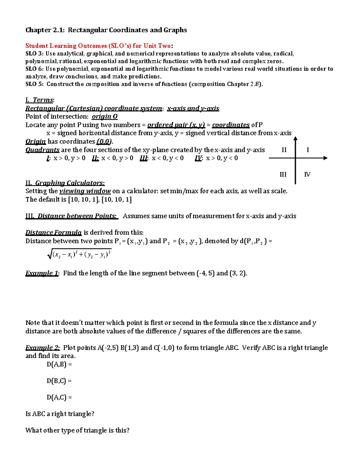 Ch 2.1: Understanding Rectangular Coordinates and Graphs - Studocu