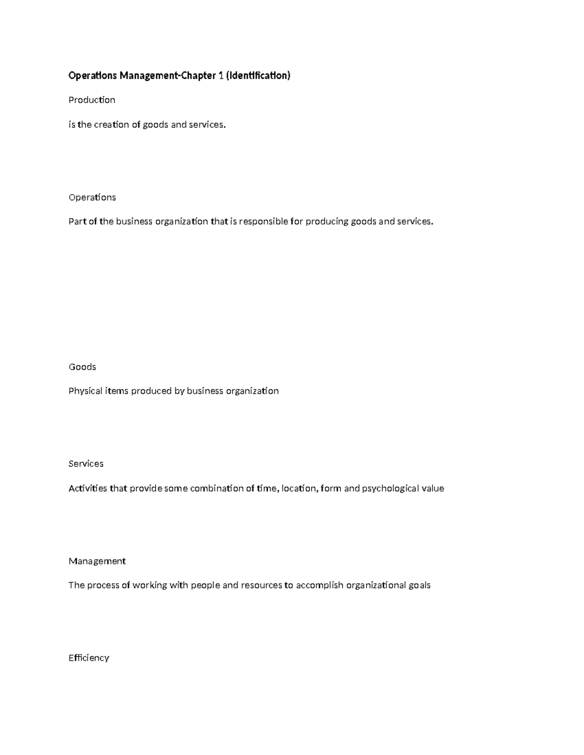 Operations Management - Chapter 1 Short Quiz Part 1 Analysis - Studocu
