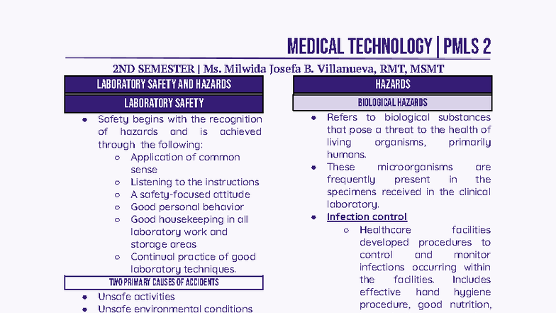 PMLS2 Lecture Notes: Laboratory Safety and Hazards Overview - Studocu