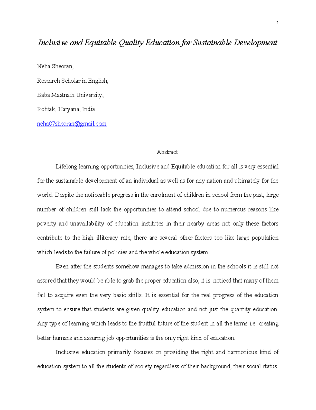 Inclusive and Equitable Quality Education for Sustainable Development ...