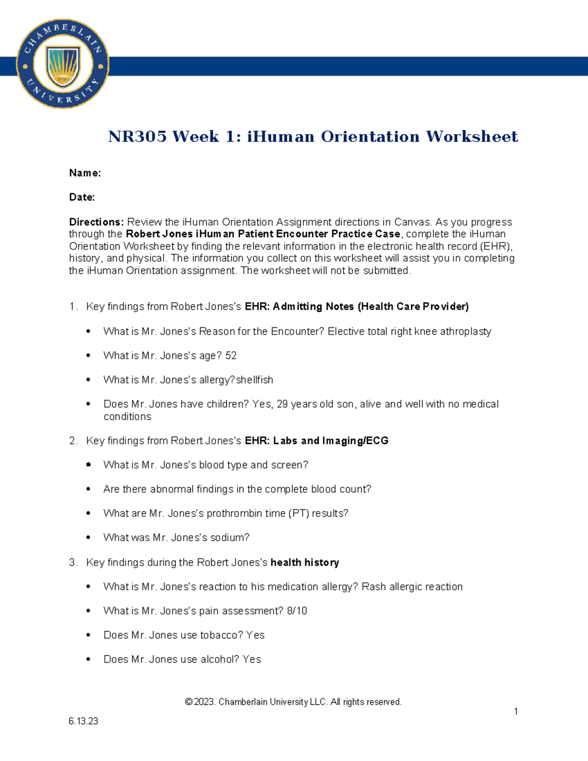 NR305 Week 1: iHuman Orientation Worksheet Overview - Studocu
