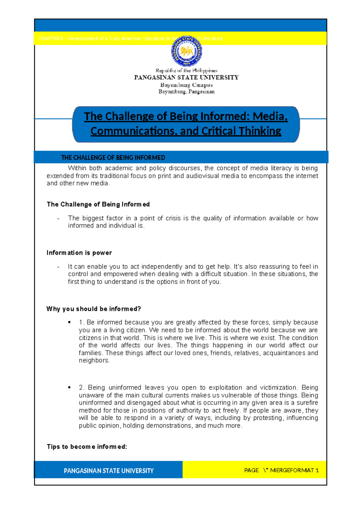**Media Literacy and the Importance of Being Informed: A Guide** - Studocu