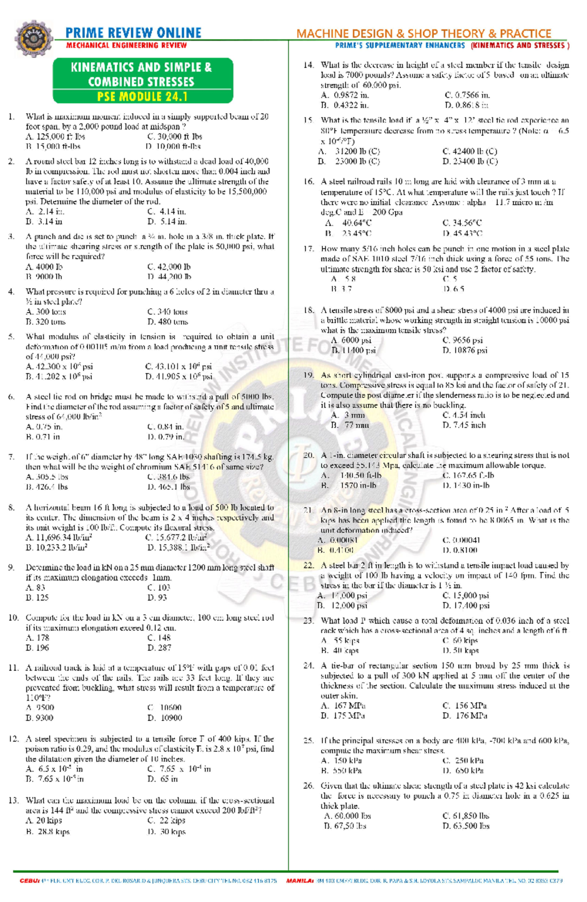 Kinematics & Stresses 01 (PSE Notes) - PRIME REVIEW ONLINE MACHINE ...