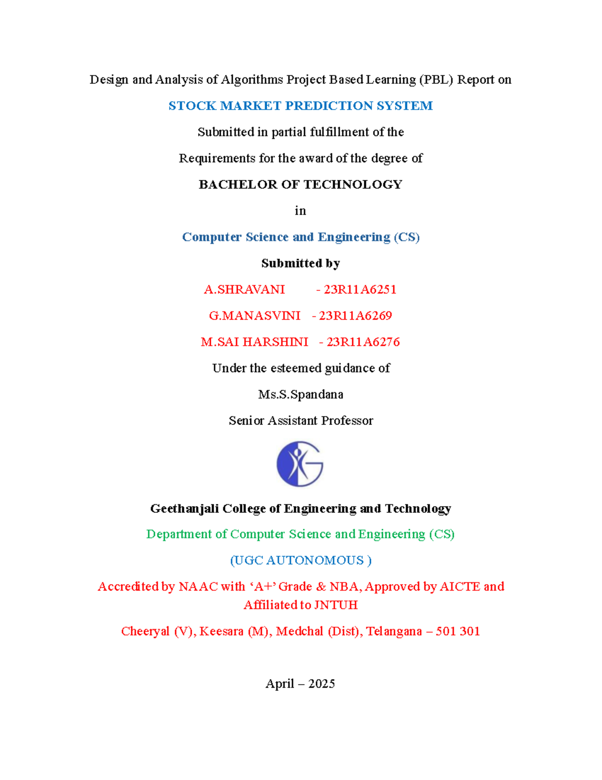 CS Project Report: Design & Analysis of Algorithms for Stock Market ...