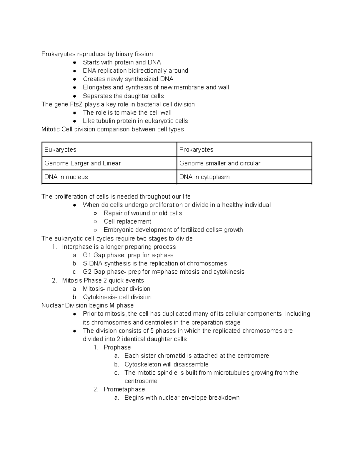 Chapter 11 Notes (BIO): Prokaryotes vs Eukaryotes and Cell Division ...