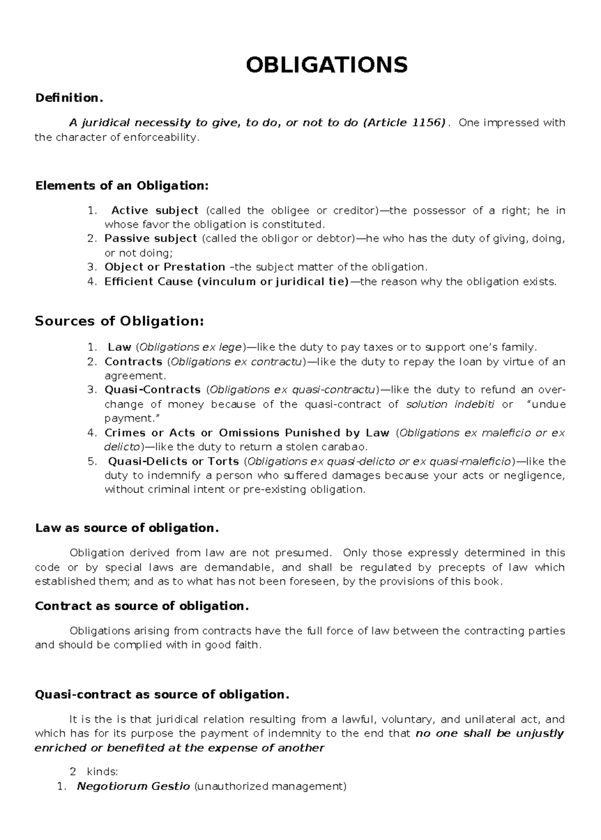 Obligations AND Contracts reviewer docx - OBLIGATIONS Definition. A ...