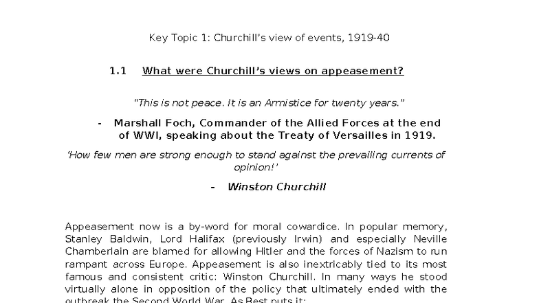 Key Topic 1: Views on Appeasement and Its Historical Impact - Studocu