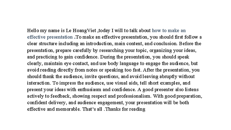Effective Presentation Tips: A Guide by Le HoangViet - Studocu
