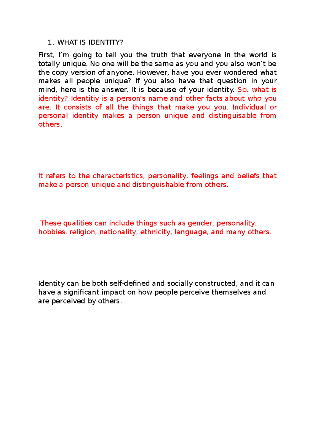 WHAT IS Identity - Math - 1. WHAT IS IDENTITY? First, I’m going to tell ...