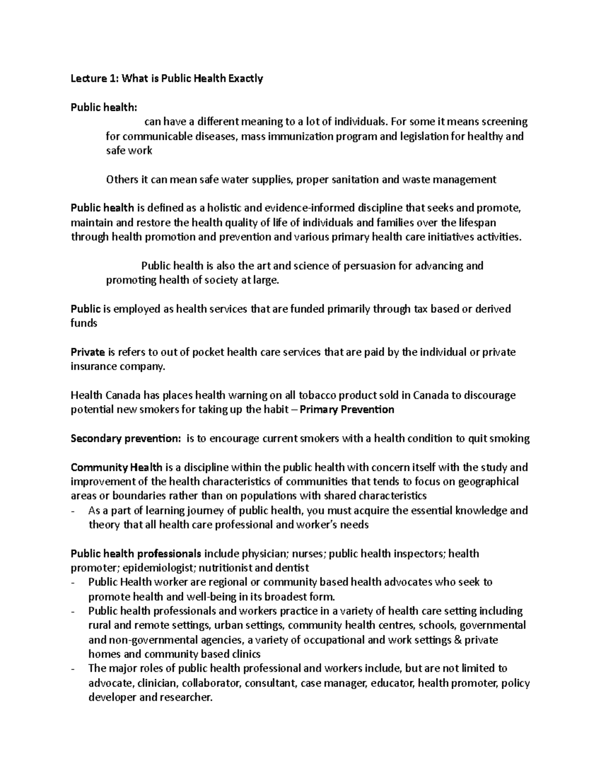 Public Health 101: Lecture Notes on Key Concepts and Pillars - Studocu