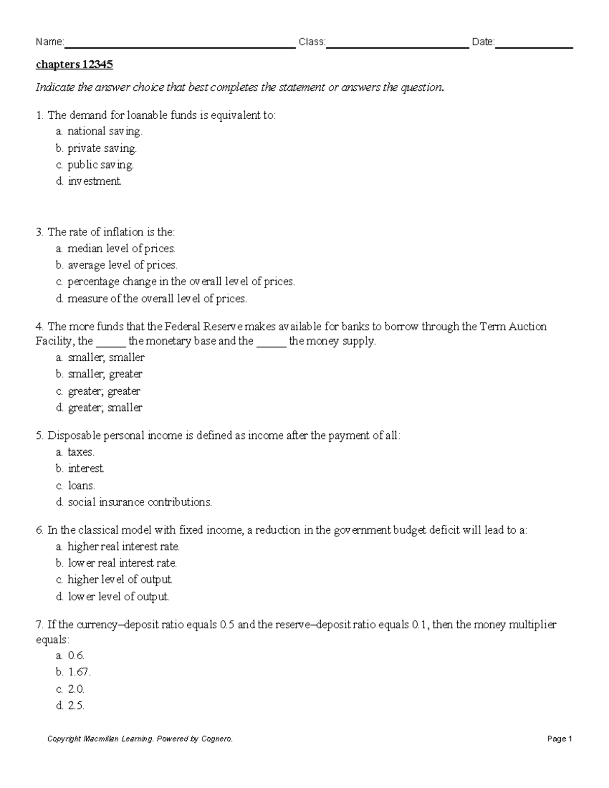 Macroeconomic Concepts and Analysis – Final Exam Prep (ECON 101 ...