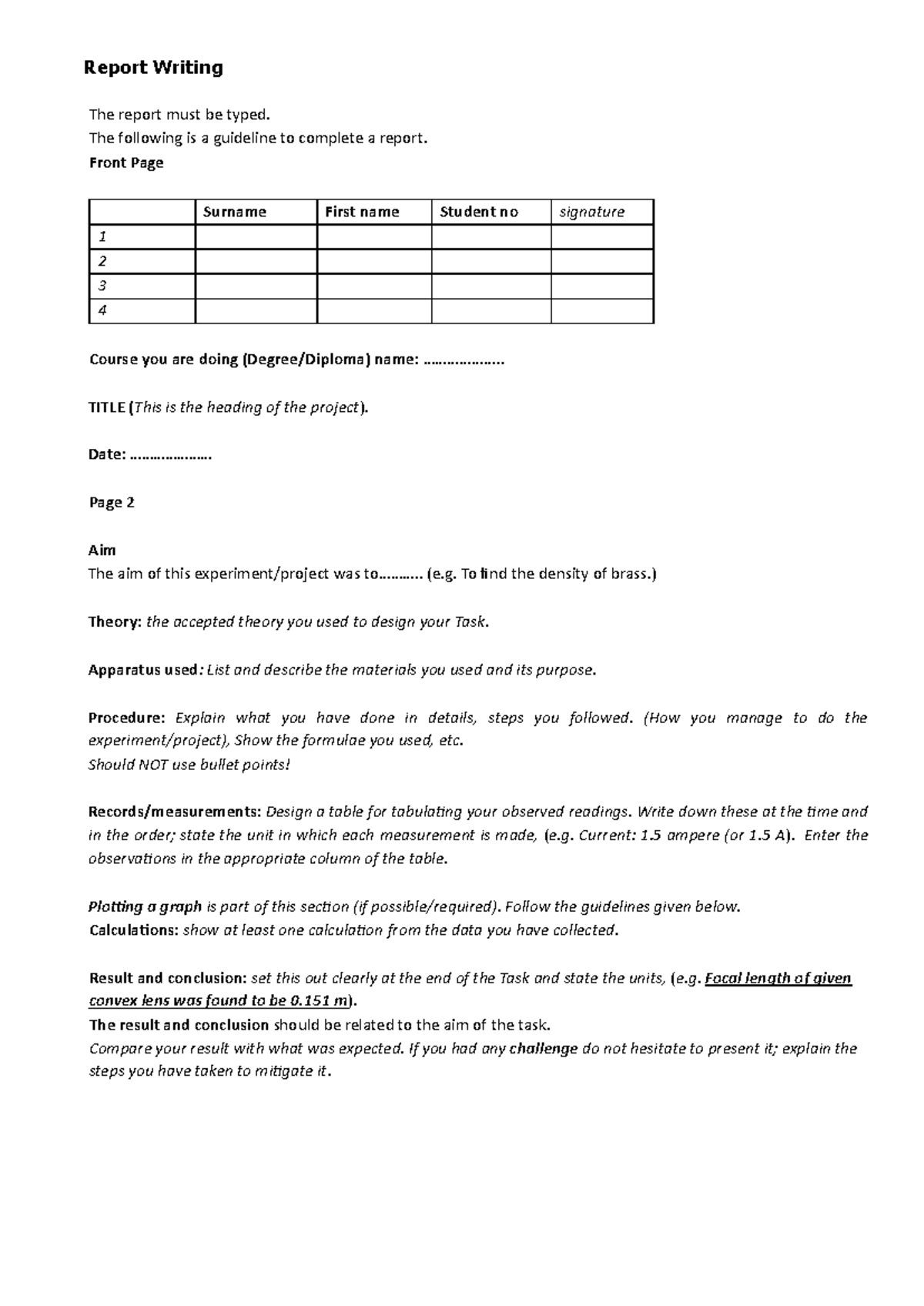 CSK Report Writing Guidelines and Format - Studocu
