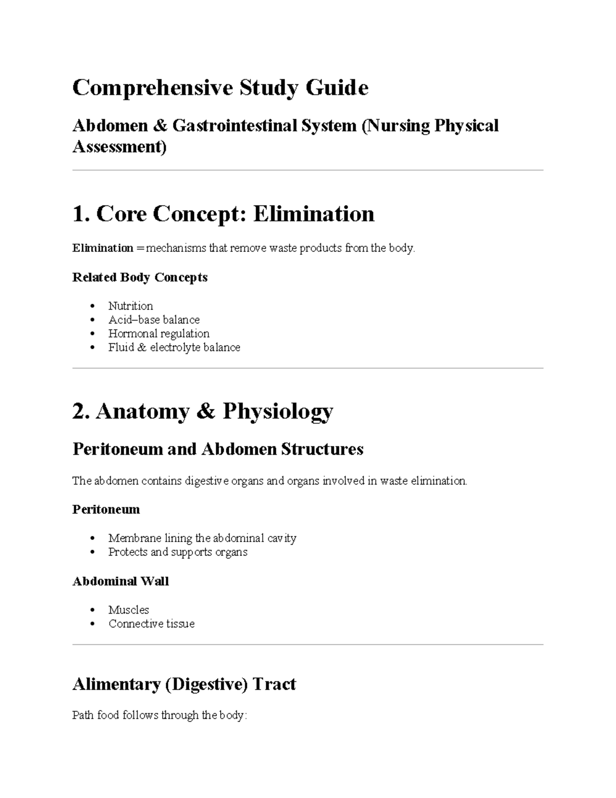 Comprehensive Study Guide: Abdomen & GI System (Nursing Assessment ...