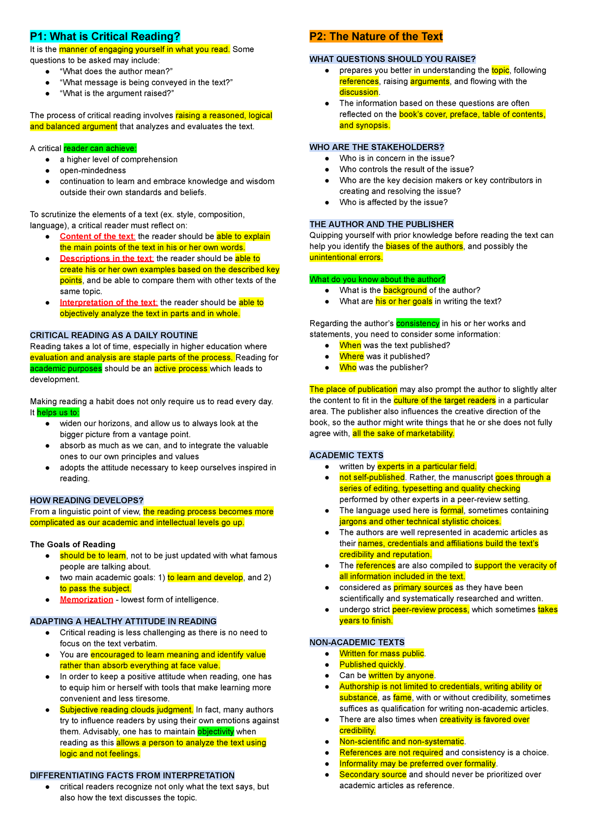 CRWT - Critical Reading Prelims Study Notes - Studocu