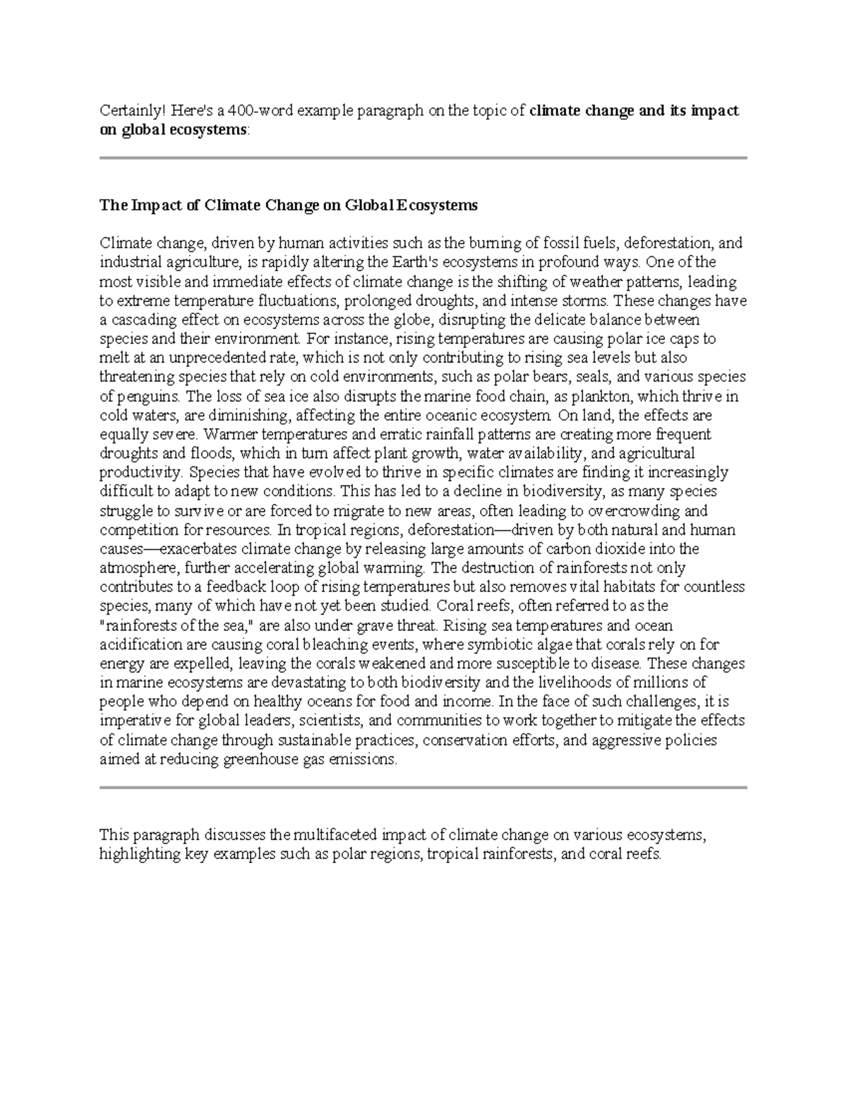 Climate Change and Its Impact on Global Ecosystems: A Study - Studocu