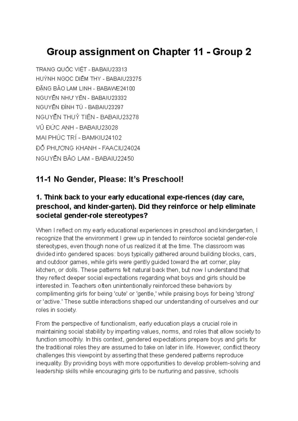 GR 2 - Assignment on Chapter 11: Gender Stereotypes in Education - Studocu