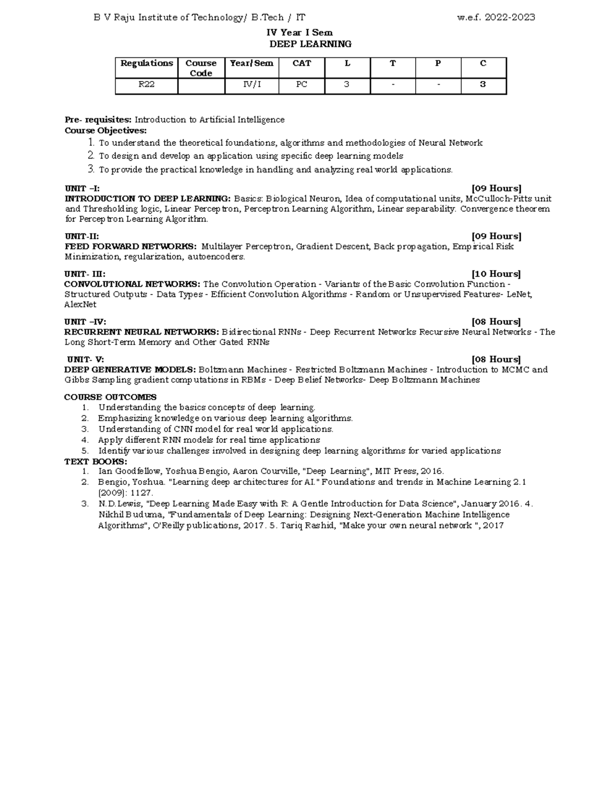 B V Raju Institute of B.Tech IT w.e.f. R22 Final Year Syllabus Overview ...