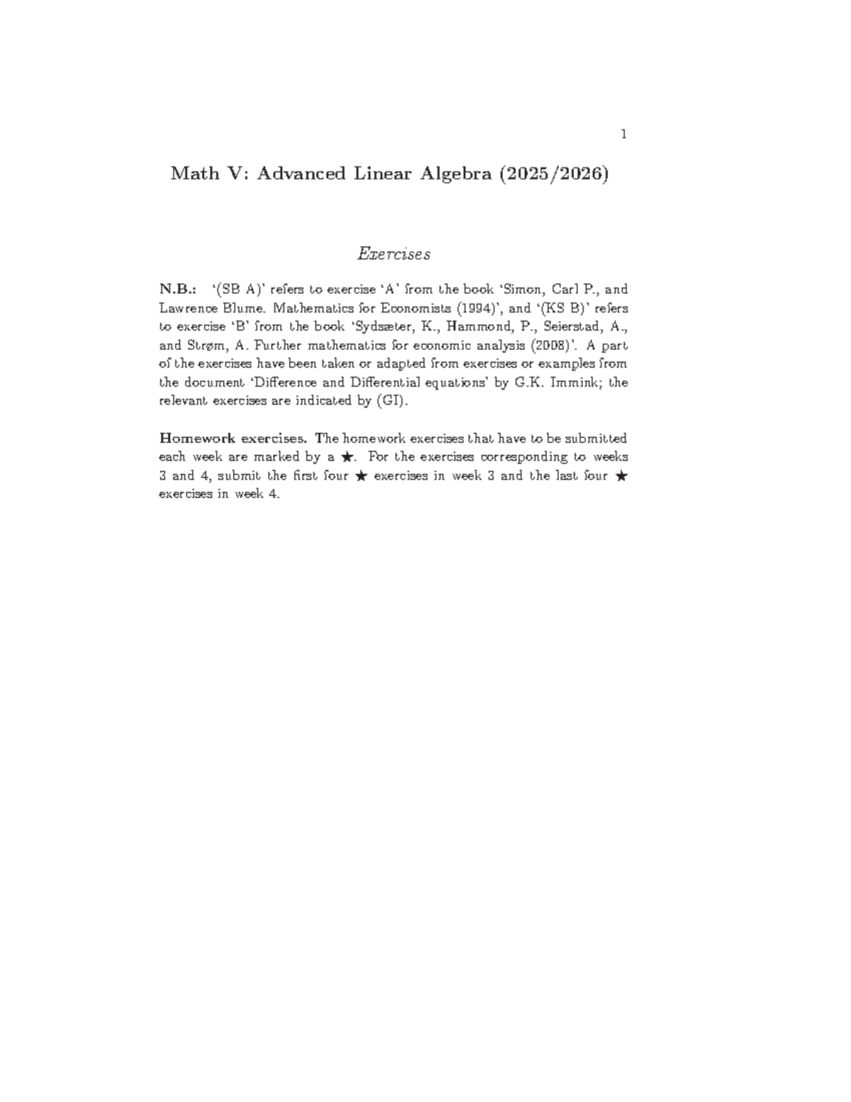 Math V: Advanced Linear Algebra Exercises - Week 7 Tasks - Studeersnel