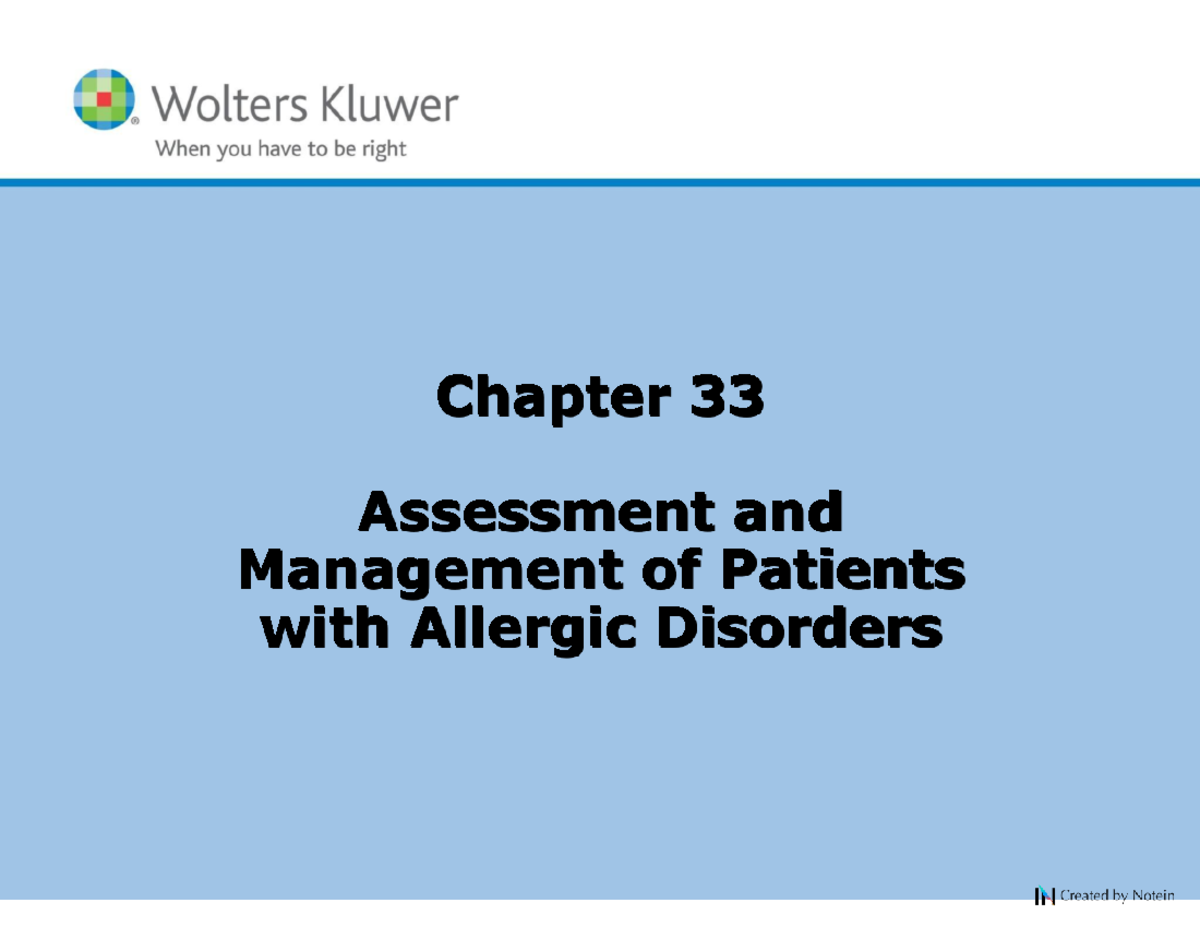 Chapter 33: Assessment & Management of Allergic Disorders - Studocu