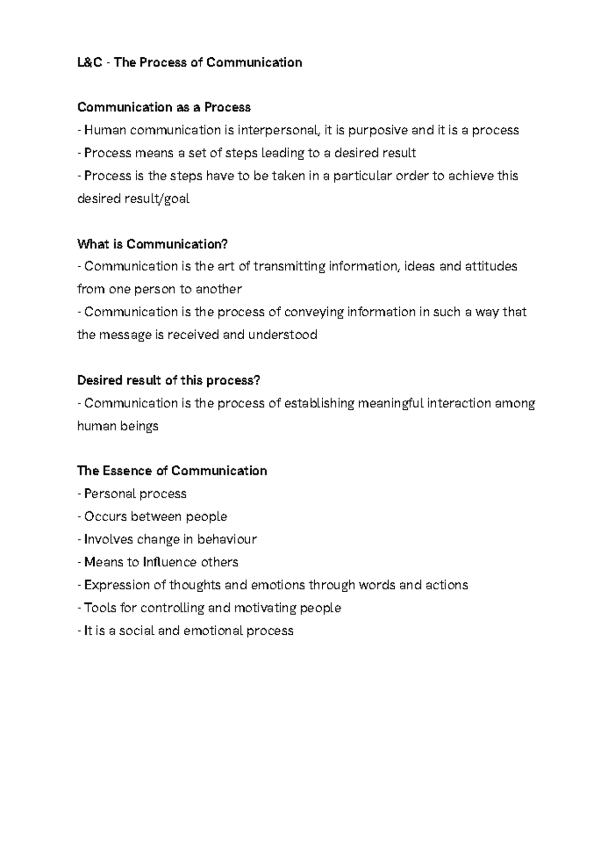 L&C Communication Process: Understanding Interpersonal Dynamics - Studocu