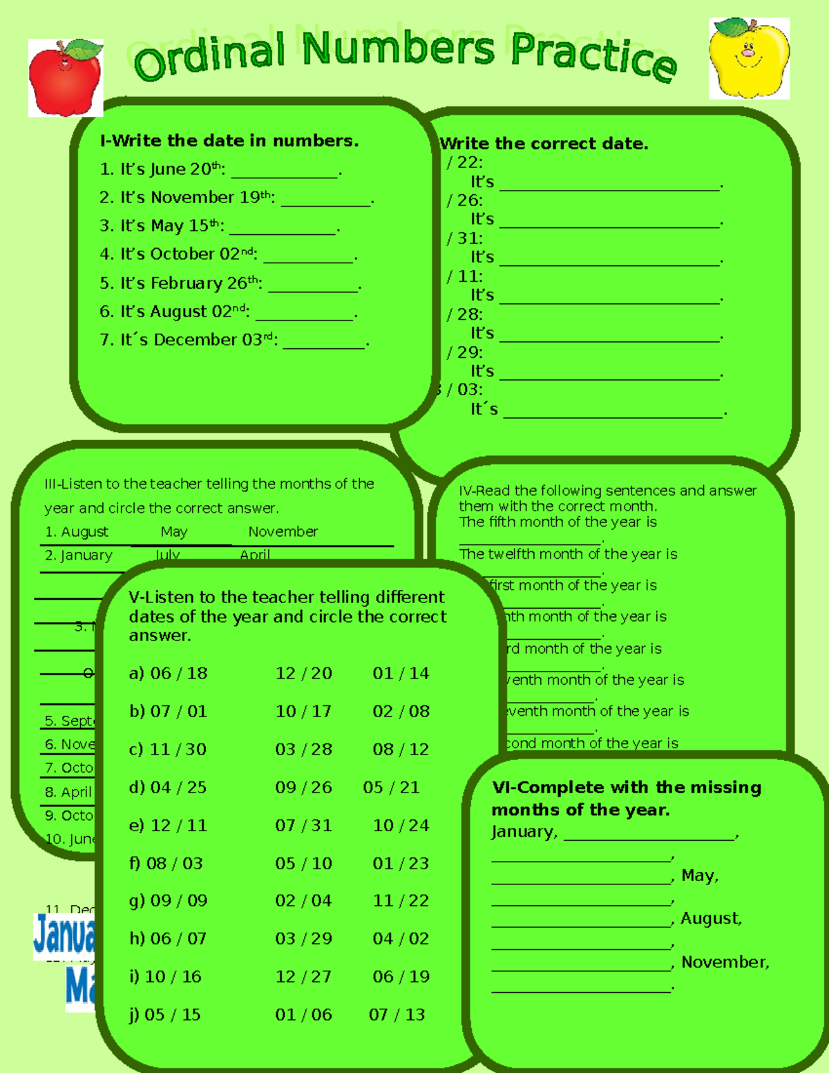 58048 Months of the Year and Ordinal Numbers Practice Exercises - Studocu