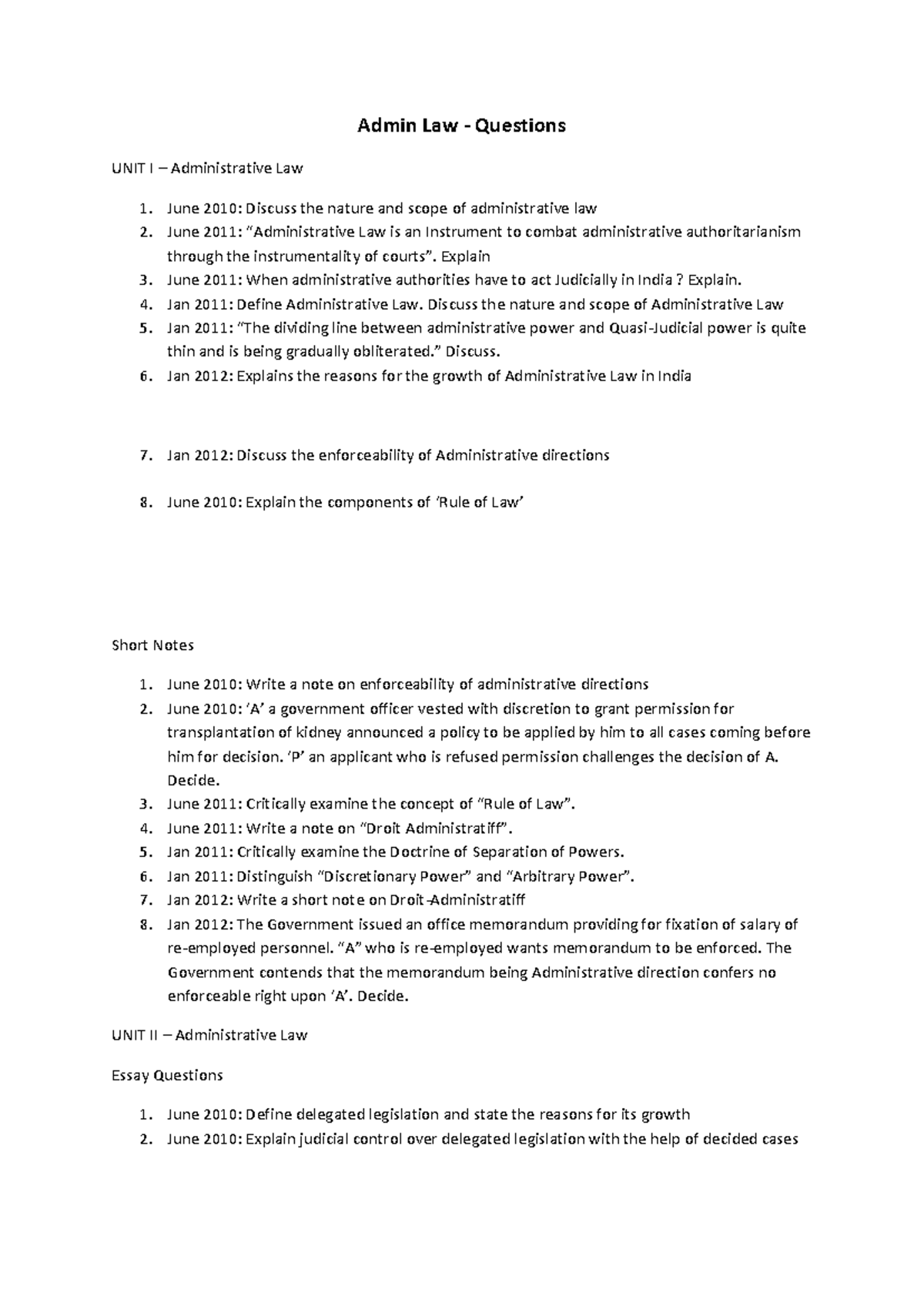 Administrative Law - Q&A on Key Topics and Concepts - Studocu
