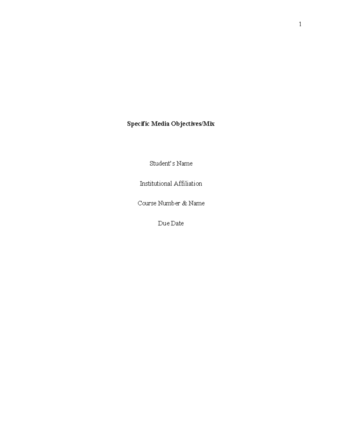 Specific Media Objectives or Mix - Specific Media Objectives/Mix ...